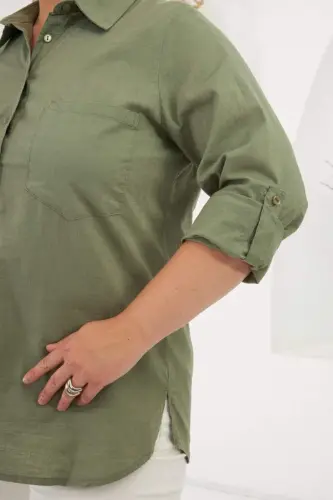 Sleeve Epaulette Plus Size Shirt Khaki - 3