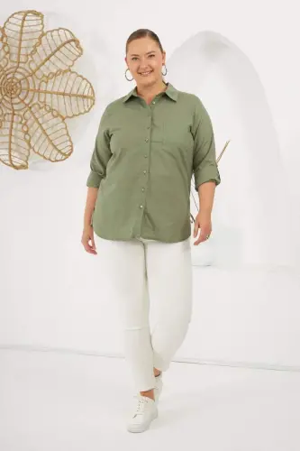Sleeve Epaulette Plus Size Shirt Khaki - 5