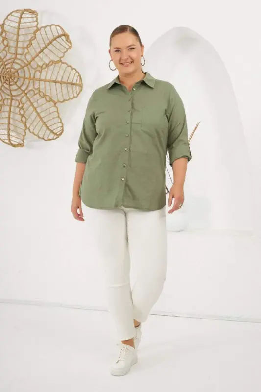 Sleeve Epaulette Plus Size Shirt Khaki - 5