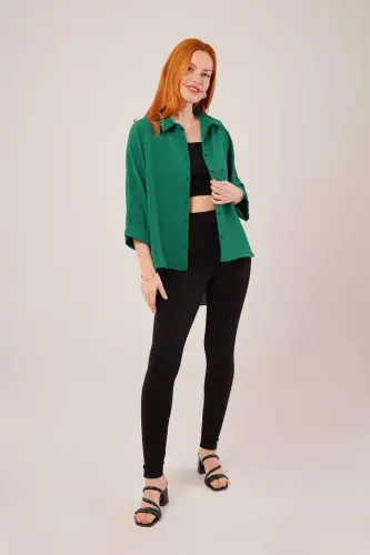 Sleeve Folding Detailed Emerald Green Shirt - BÜYÜKBEDENIZ (1)