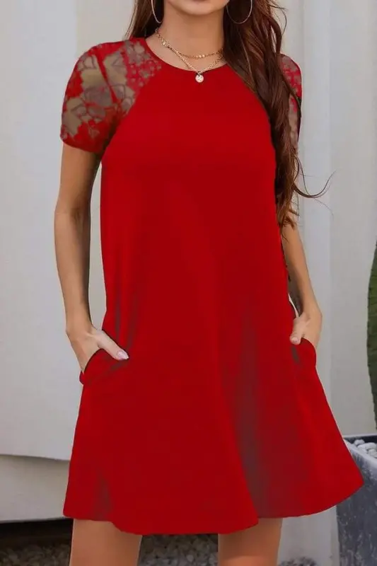 Sleeve Lace Viscose Dress - 1