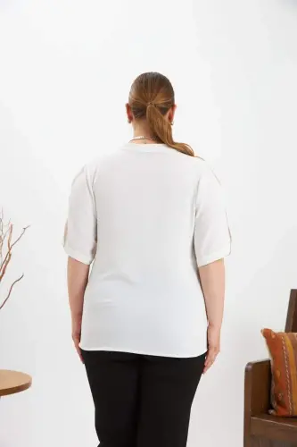 Sleeve Slit Detail Plus Size Blouse Ecru - 6