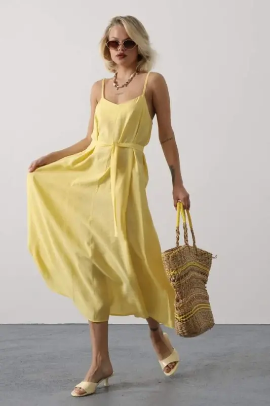 Sleeveless Basic Maxi Dress - Yellow - BÜYÜKBEDENIZ