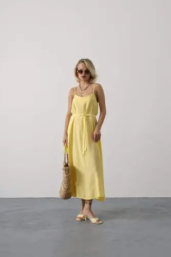 Sleeveless Basic Maxi Dress - Yellow - BÜYÜKBEDENIZ (1)