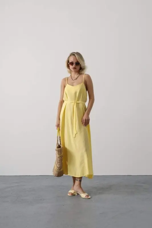 Sleeveless Basic Maxi Dress - Yellow - 2