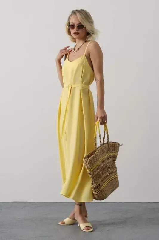 Sleeveless Basic Maxi Dress - Yellow - 3