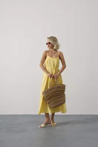 Sleeveless Basic Maxi Dress - Yellow - 4