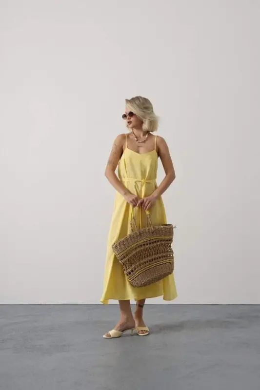 Sleeveless Basic Maxi Dress - Yellow - 4