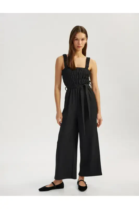 Sleeveless Belted Black Women's Jumpsuit 5SAL40007IK-Black - 1