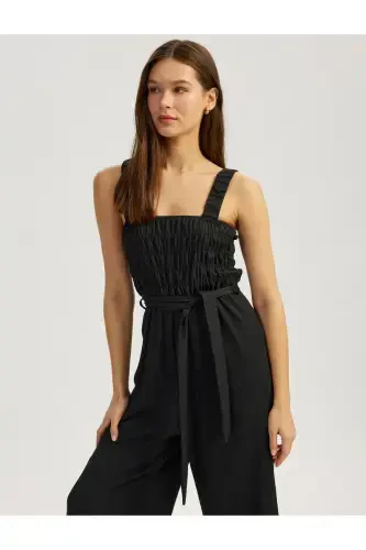 Sleeveless Belted Black Women's Jumpsuit 5SAL40007IK-Black - KOTON (1)