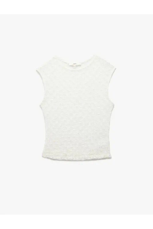 Sleeveless Bike Collar Textured Lace Blouse - 1