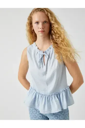 Sleeveless Blouse Tie Detailed Satin Look - KOTON (1)