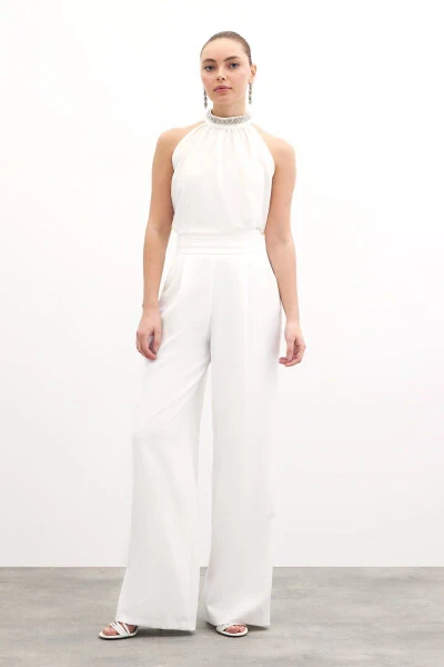 Sleeveless Blouse with Collar Accessory - ECRU - 3