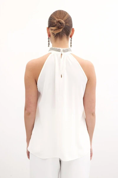 Sleeveless Blouse with Collar Accessory - ECRU - 8