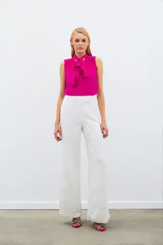 Sleeveless Blouse with Scarf - Fuchsia - 6