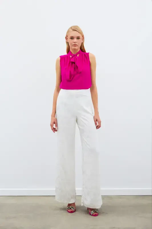 Sleeveless Blouse with Scarf - Fuchsia - 6