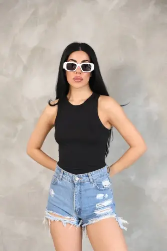 Sleeveless Bodysuit Blouse - Black - 1