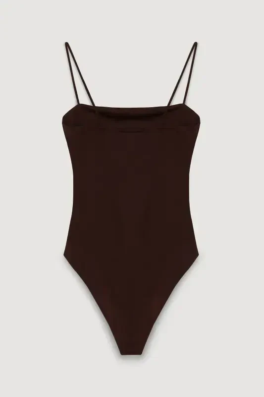 Sleeveless Bodysuit Dark Brown-Dark Brown - 3