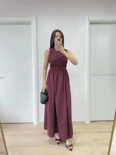 Sleeveless Bustier Maxi Dress - Burgundy - 3