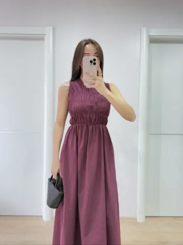 Sleeveless Bustier Maxi Dress - Burgundy - 1