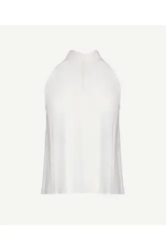 Sleeveless Button-Up Blouse with a Stand Collar - 4
