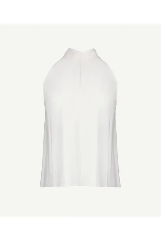 Sleeveless Button-Up Blouse with a Stand Collar - 4