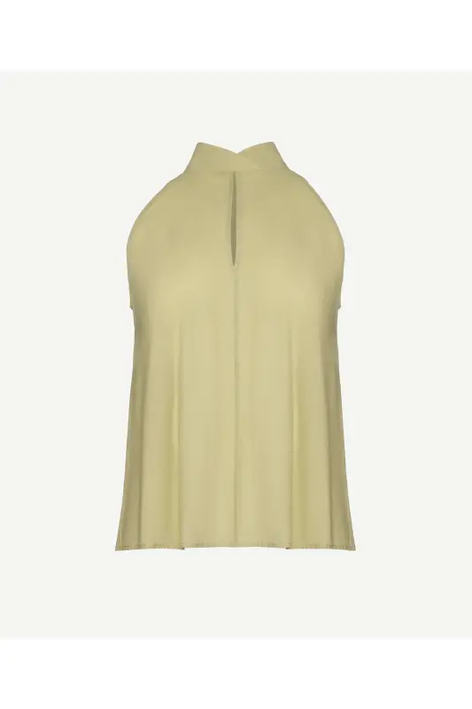 Sleeveless Button-Up Blouse with Stand Collar - 4