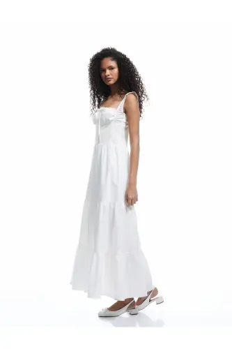 Sleeveless Buttoned Cotton U-Neck Long Dress - 8