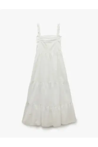 Sleeveless Buttoned Cotton U-Neck Long Dress - 10