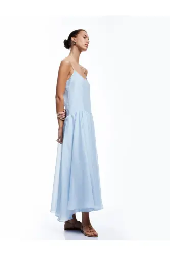 Sleeveless Cotton Lined Long Spaghetti Strap Flared Dress - KOTON (1)