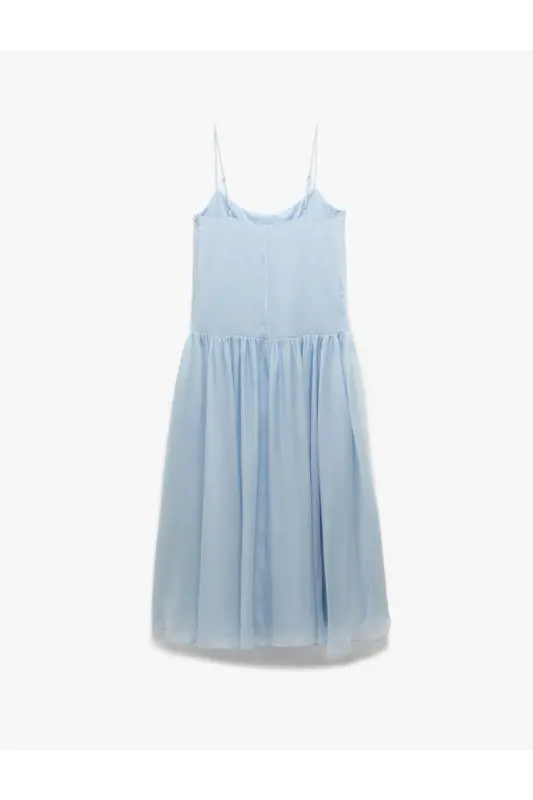 Sleeveless Cotton Lined Long Spaghetti Strap Flared Dress - 5