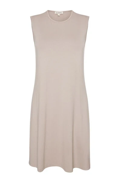 Sleeveless Crew Neck Tunic-Beige - 1