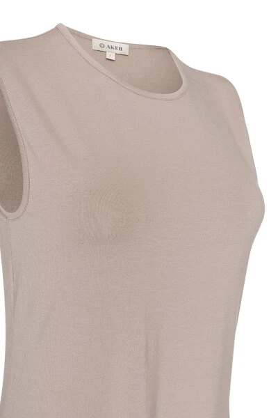 Sleeveless Crew Neck Tunic-Beige - 2