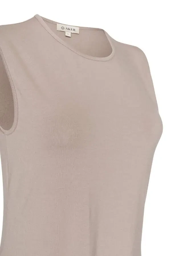 Sleeveless Crew Neck Tunic-Beige - 2