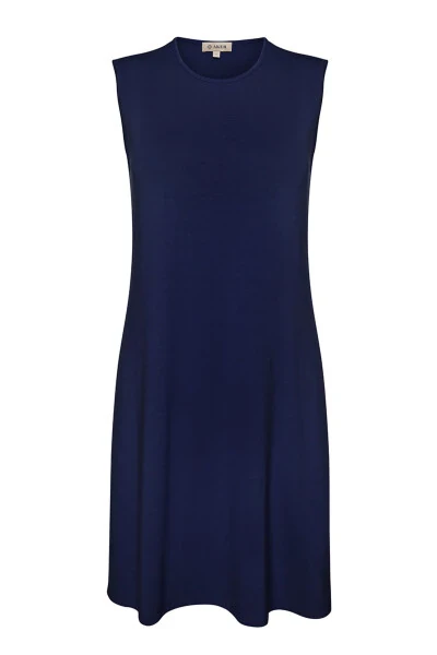 Sleeveless Crew Neck Tunic-Navy Blue - 1