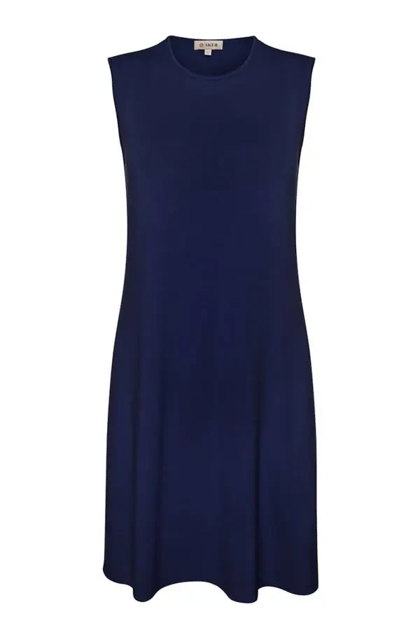 Sleeveless Crew Neck Tunic-Navy Blue - 1