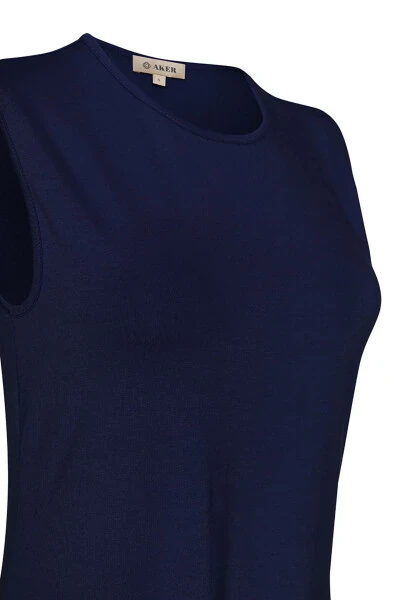 Sleeveless Crew Neck Tunic-Navy Blue - 2