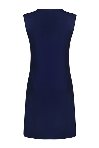 Sleeveless Crew Neck Tunic-Navy Blue - 3