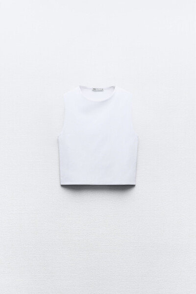 Sleeveless Crop Top-White - 13