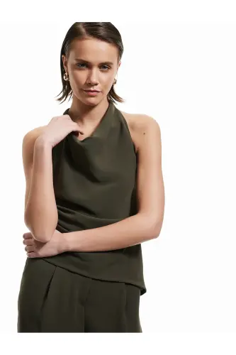 Sleeveless Draped Asymmetric Back Detailed Cowl Neck - 3