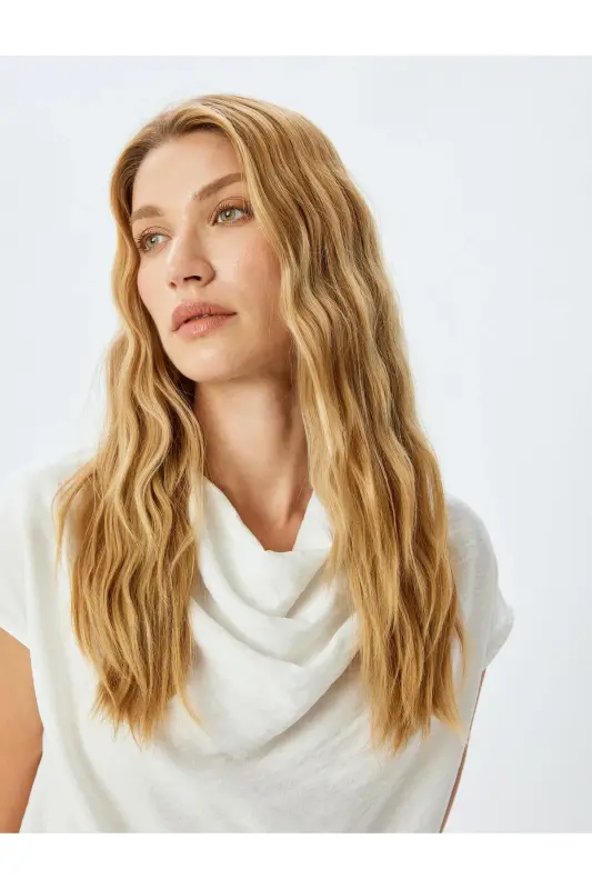 Sleeveless Draped Cowl Neck Viscose Blouse-Ecru - 3