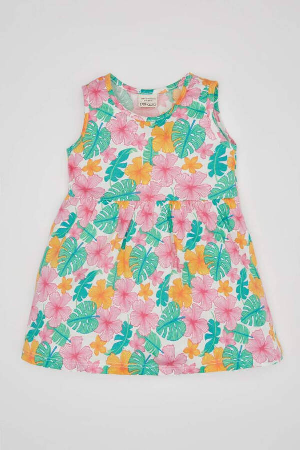 Sleeveless Dress with Girl Baby Pattern Ecru - 8