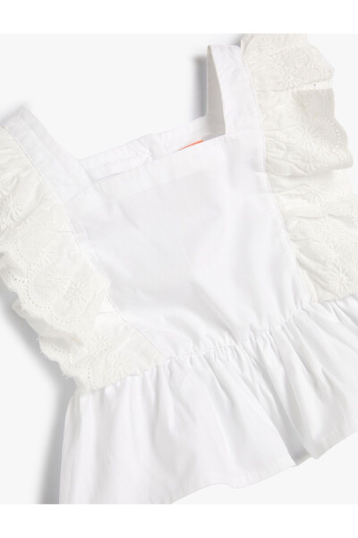 Sleeveless, embroidered, ruffled square neck cotton blouse - 6