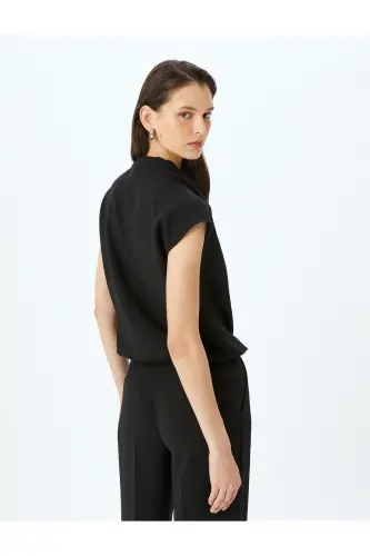 Sleeveless Flowy Cowl Neck Viscose Blouse-Black - 4