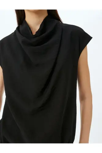 Sleeveless Flowy Cowl Neck Viscose Blouse-Black - 5