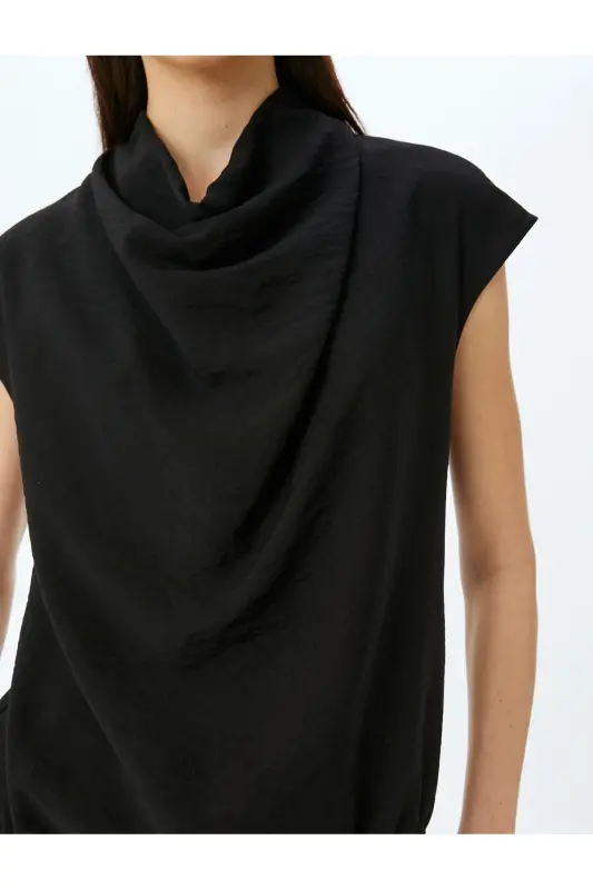 Sleeveless Flowy Cowl Neck Viscose Blouse-Black - 5