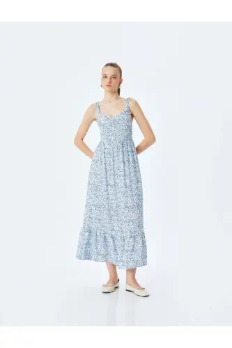 Sleeveless Guipure U-Neck Tiered Viscose Floral Maxi Dress - 1
