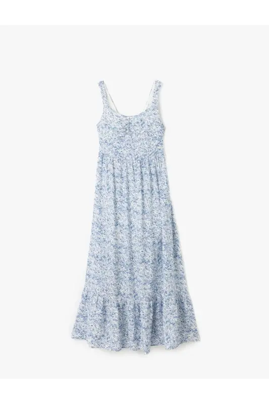 Sleeveless Guipure U-Neck Tiered Viscose Floral Maxi Dress - 3