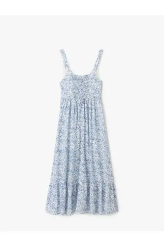Sleeveless Guipure U-Neck Tiered Viscose Floral Maxi Dress - 4