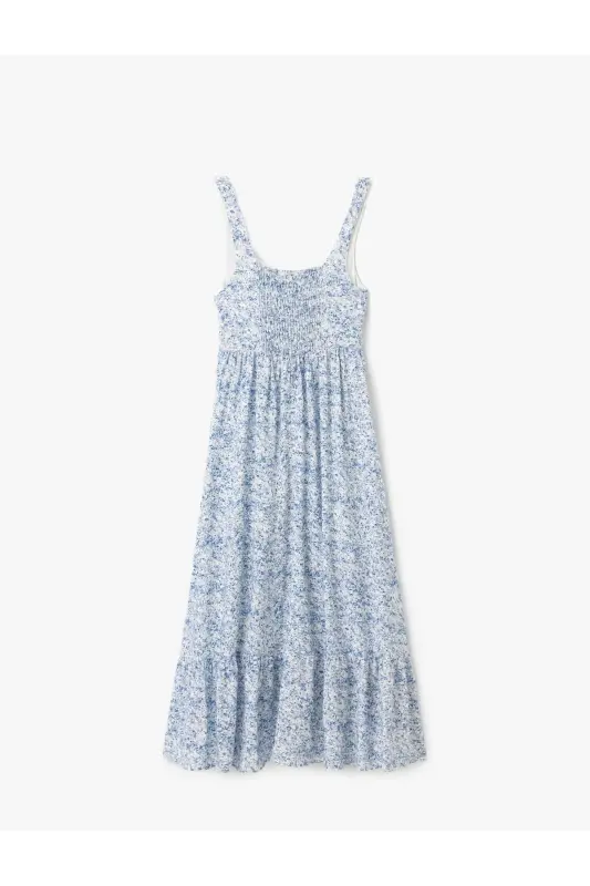 Sleeveless Guipure U-Neck Tiered Viscose Floral Maxi Dress - 4